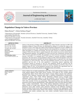 Population Change in Yalova Province