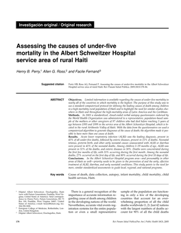 Assessing the Causes of Under-Five Mortality in the Albert Schweitzer Hospital Service Area of Rural Haiti