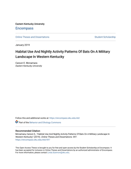 Habitat Use and Nightly Activity Patterns of Bats on a Military Landscape in Western Kentucky