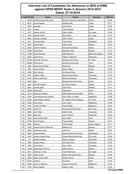 BDS at KIMS Against OPEN MERIT Seats in Session 2014-2015 Dated: 27-10-2014