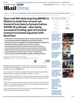 Fauci and NIH Defend Giving $600K to Wuhan to Study How Viruses