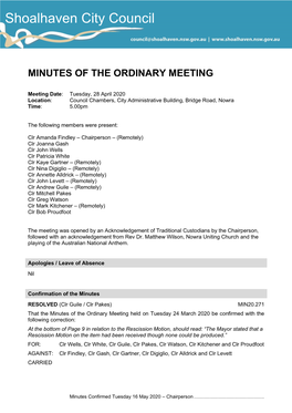 Minutes of Ordinary Meeting