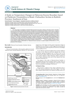 A Study on Temperature Changes in Paleocene-Eocene Boundary Based on Planktonic Foraminifera in Binak 4 Subsurface Section in Bu