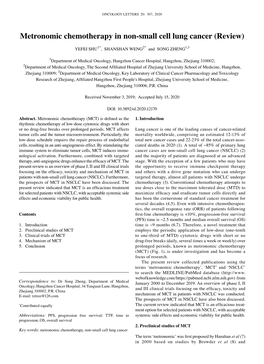 Metronomic Chemotherapy in Non‑Small Cell Lung Cancer (Review)