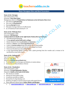 Major Harappan Sites and Their Excavators