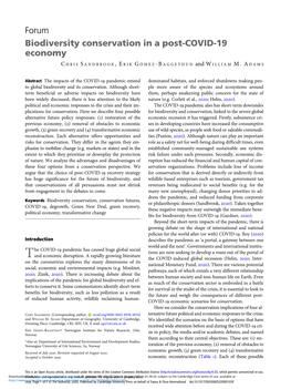 Forum Biodiversity Conservation in a Post-COVID-19 Economy