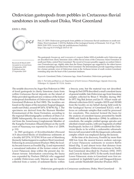 Ordovician Gastropods from Pebbles in Cretaceous Fluvial Sandstones in South-East Disko, West Greenland