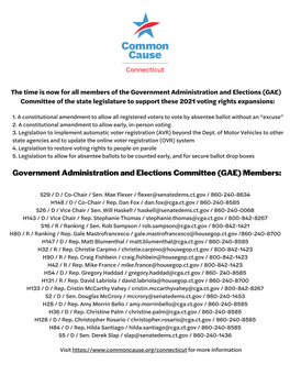 Government Administration and Elections (GAE) Committee of the State Legislature to Support These 2021 Voting Rights Expansions