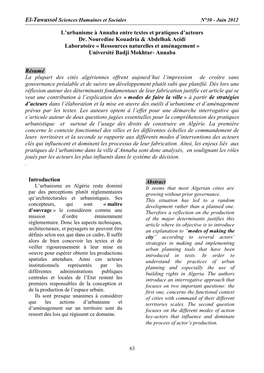 L'urbanisme À Annaba Entre Textes Et Pratiques D'acteurs