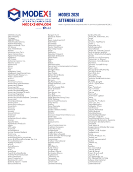 MODEX 2020 ATTENDEE LIST Here’S a Partial List of Companies Who’Ve Previously Attended MODEX