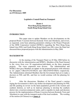 For Discussion on 25 February 2005 Legislative Council Panel On