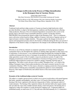 Changes in Diversity in the Process of Milpa Intensification in the Henequen Zone in Yucatan, Mexico