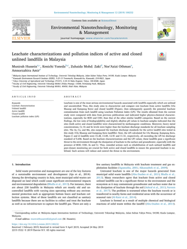 Leachate Characterizations and Pollution Indices of Active and Closed Unlined Landﬁlls in Malaysia T ⁎ Munirah Husseina, , Kenichi Yonedab,C, Zuhaida Mohd