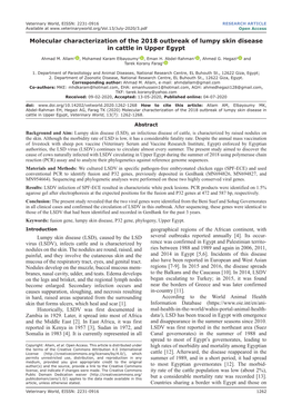 Molecular Characterization of the 2018 Outbreak of Lumpy Skin Disease in Cattle in Upper Egypt