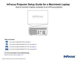 Infocus Projector Setup Guide for a Macintosh Laptop How to Connect a Laptop Computer to an Infocus Projector