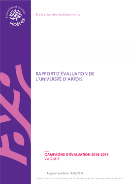 Rapport D'évaluation De L'université D'artois