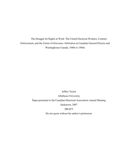 The United Electrical Workers, Contract Enforcement, and the Limits of Grievance Arbitration at Canadian General Electric and Westinghouse Canada, 1940S to 1960S