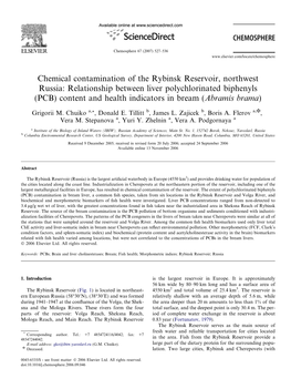 Chemical Contamination of the Rybinsk Reservoir