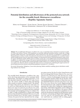 Potential Distribution and Effectiveness of the Protected Area Network for the Crocodile Lizard, Shinisaurus Crocodilurus (Reptilia: Squamata: Sauria)