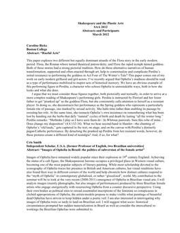 Shakespeare and the Plastic Arts SAA 2012 Abstracts and Participants March 2012