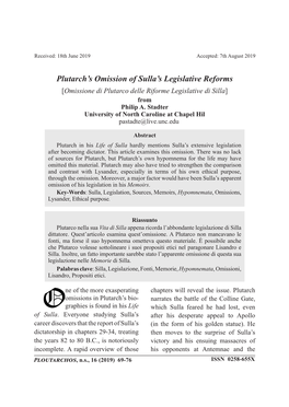 Plutarch's Omission of Sulla's Legislative Reforms