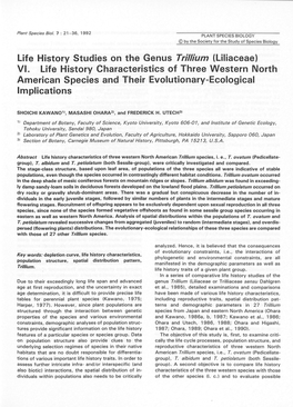 VL Life History Characteristics of Three Western North American Species and Their Evolutionary-Ecological Implications