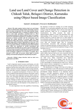 Land Use/Land Cover and Change Detection in Chikodi Taluk, Belagavi District, Karnataka Using Object Based Image Classification