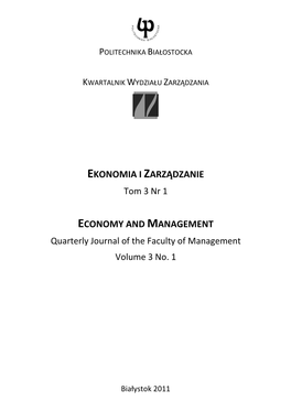 EKONOMIA I ZARZĄDZANIE Tom 3 Nr 1 ECONOMY and MANAGEMENT