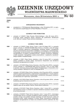 Zarządzenie Nr 178 Wojewody Mazowieckiego Z Dnia 18 Kwietnia 2011R