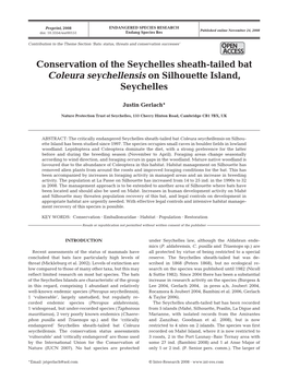 Status and Conservation of the Seychelles Sheath-Tailed Bat Coleura Seychellensis on Silhouette Island, Seychelles