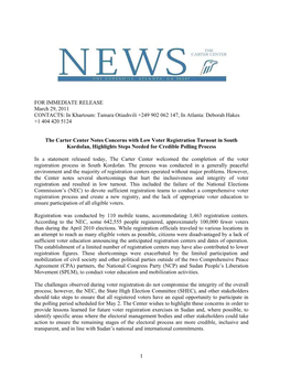 FOR IMMEDIATE RELEASE March 29, 2011 CONTACTS: in Khartoum: Tamara Otiashvili +249 902 062 147, in Atlanta: Deborah Hakes +1 404 420 5124