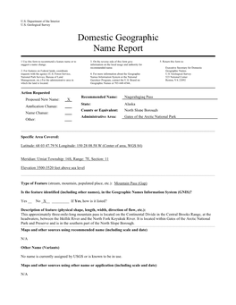 Domestic Geographic Name Report