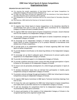 CBSE Inter School Sports & Games Competitions Organizational Rules
