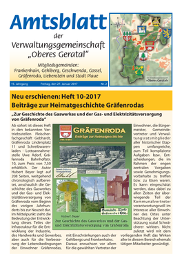 Verwaltungsgemeinschaft „Oberes Geratal“ Mitgliedsgemeinden: Frankenhain, Gehlberg, Geschwenda, Gossel, Gräfenroda, Liebenstein Und Stadt Plaue