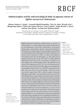Antinociceptive Activity and Toxicological Study of Aqueous Extract of Egletes Viscosa Less (Asteraceae)