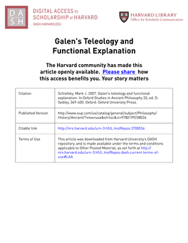 Galen's Teleology and Functional Explanation