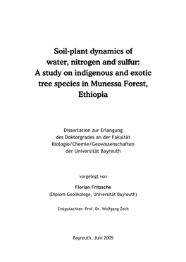 Soil-Plant Dynamics of Water, Nitrogen and Sulfur: a Study on Indigenous and Exotic Tree Species in Munessa Forest, Ethiopia