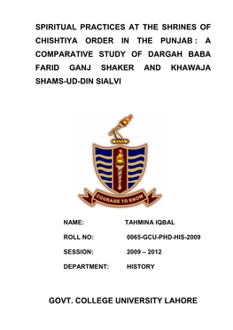 A Comparative Study of Dargah Baba Farid Ganj Shaker and Khawaja Shams-Ud-Din Sialvi