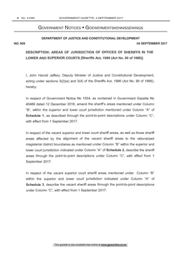 Sheriffs Act (90/1986): Description: Areas of Jurisdiction of Offices of Sheriffs in the Lower and Superior Courts 41092