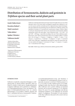 Distribution of Formononetin, Daidzein and Genistein in Trifolium Species and Their Aerial Plant Parts