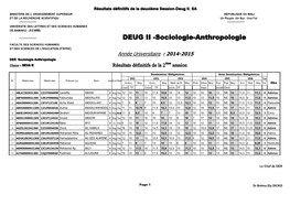 DEUG II -Sociologie-Anthropologie