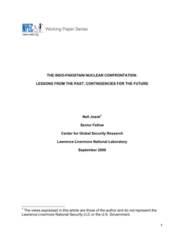 1 the Indo-Pakistani Nuclear Confrontation: Lessons