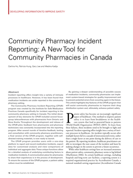 Community Pharmacy Incident Reporting: a New Tool for Community Pharmacies in Canada