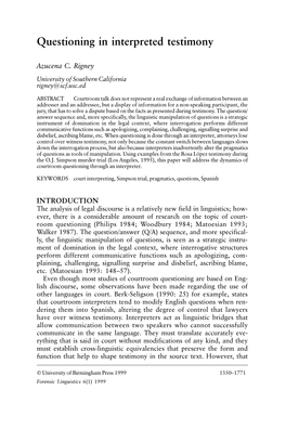 Questioning in Interpreted Testimony 83 Questioning in Interpreted Testimony