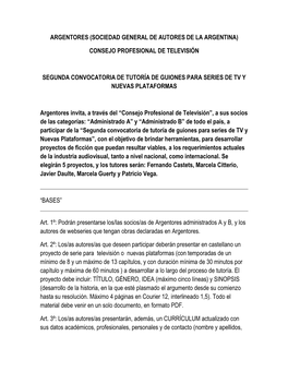 Bases «Segunda Convocatoria De Tutoría De Guiones