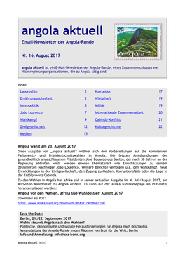 Angola Aktuell Email-Newsletter Der Angola-Runde
