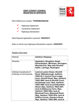 TH/ROW4/HQ/438 Highways Statement Landowner Statement