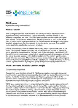 TSHB Gene Thyroid Stimulating Hormone Beta