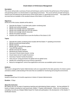 Oracle Solaris 11 Performance Management