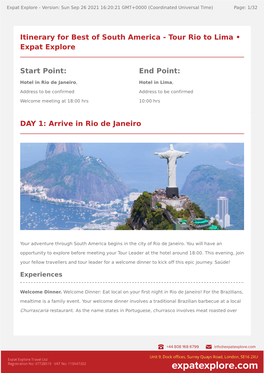 Arrive in Rio De Janeiro Itinerary for Best of South America